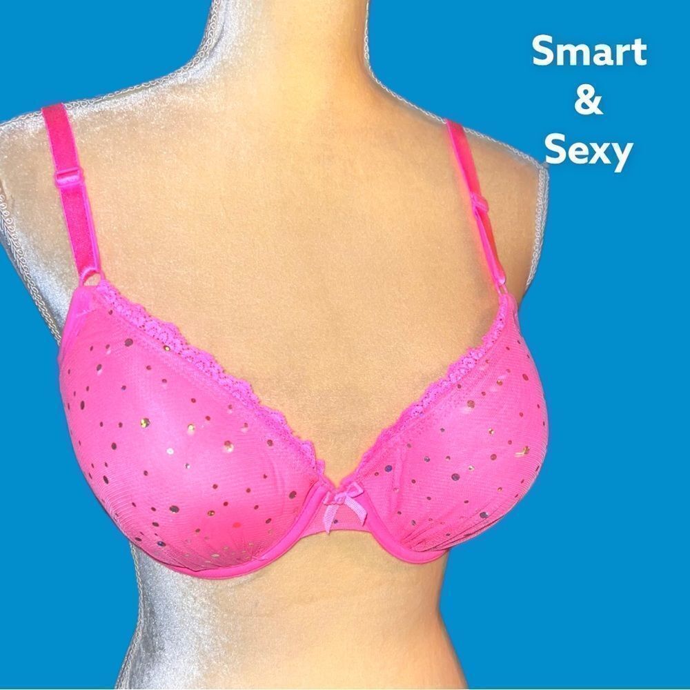 Smart and sexy hot pink lightly padded bra with sparkle design! Nwot
